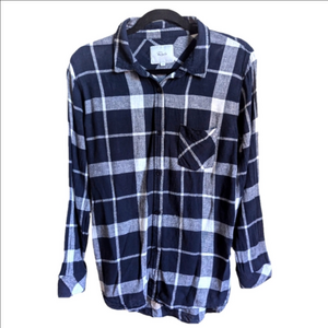 RAILS Navy & White Linen Casual Charli Plaid Button Down Shirt Size Medium